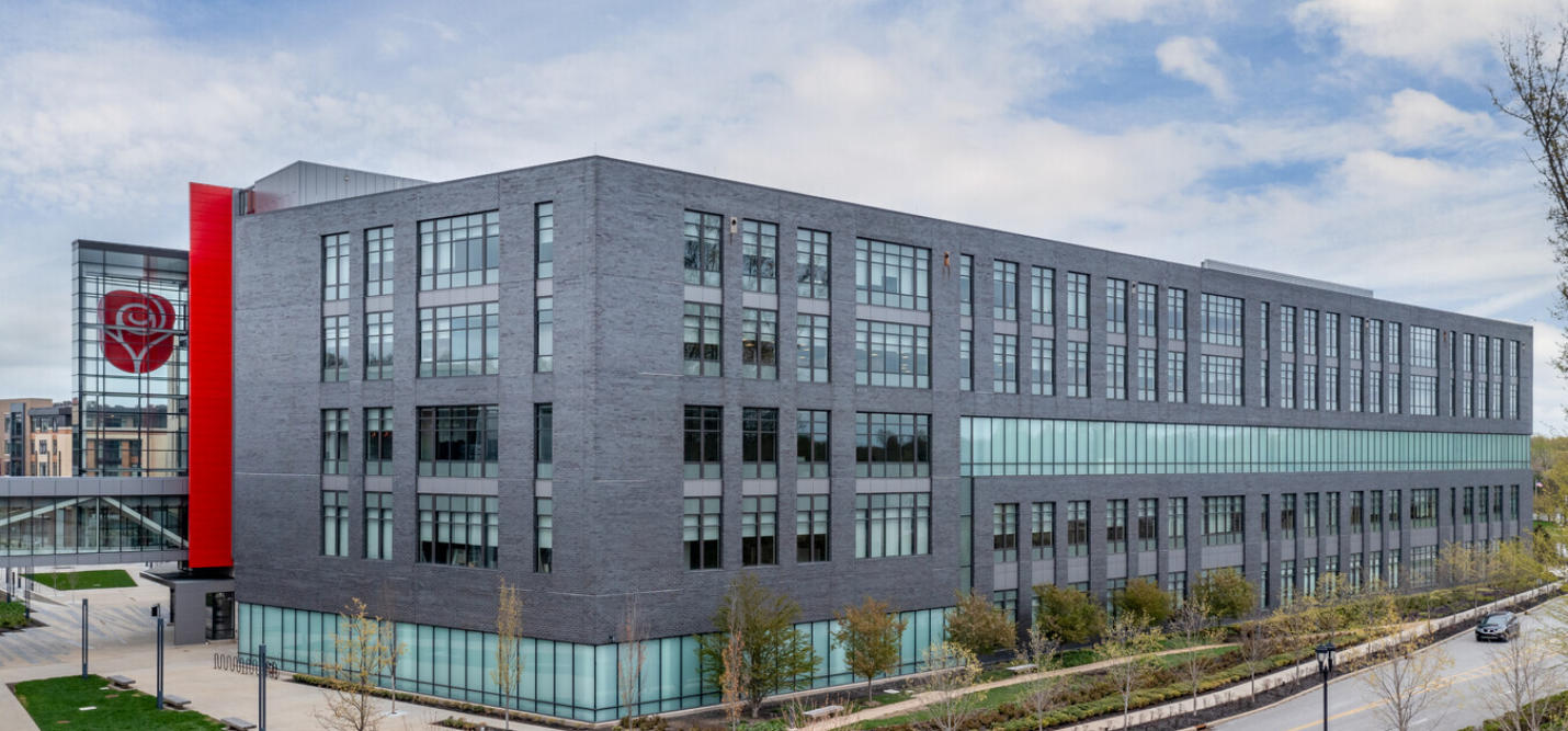 Completed steel-framed institutional building